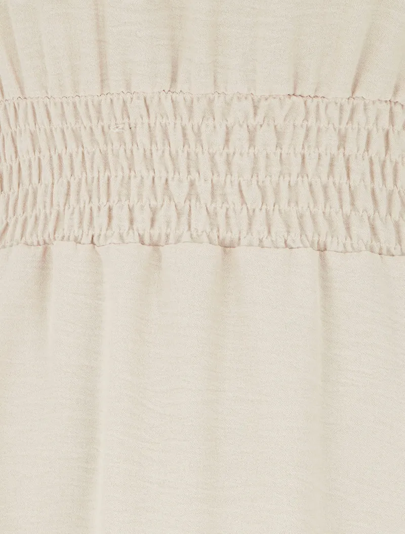 Robe longue unie à taille élastiquée - Beige