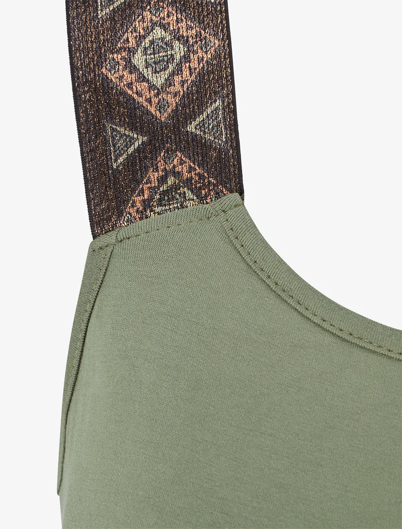 Robe imprimé feuillage à bretelles stylisées - Kaki