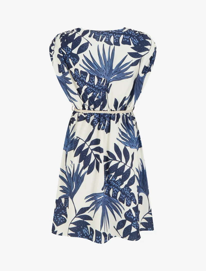 Robe mi-longue sans manches imprimé tropical - Marine