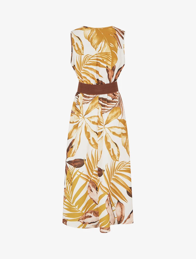 Robe sans manches imprimé feuillage - Jaune moutarde