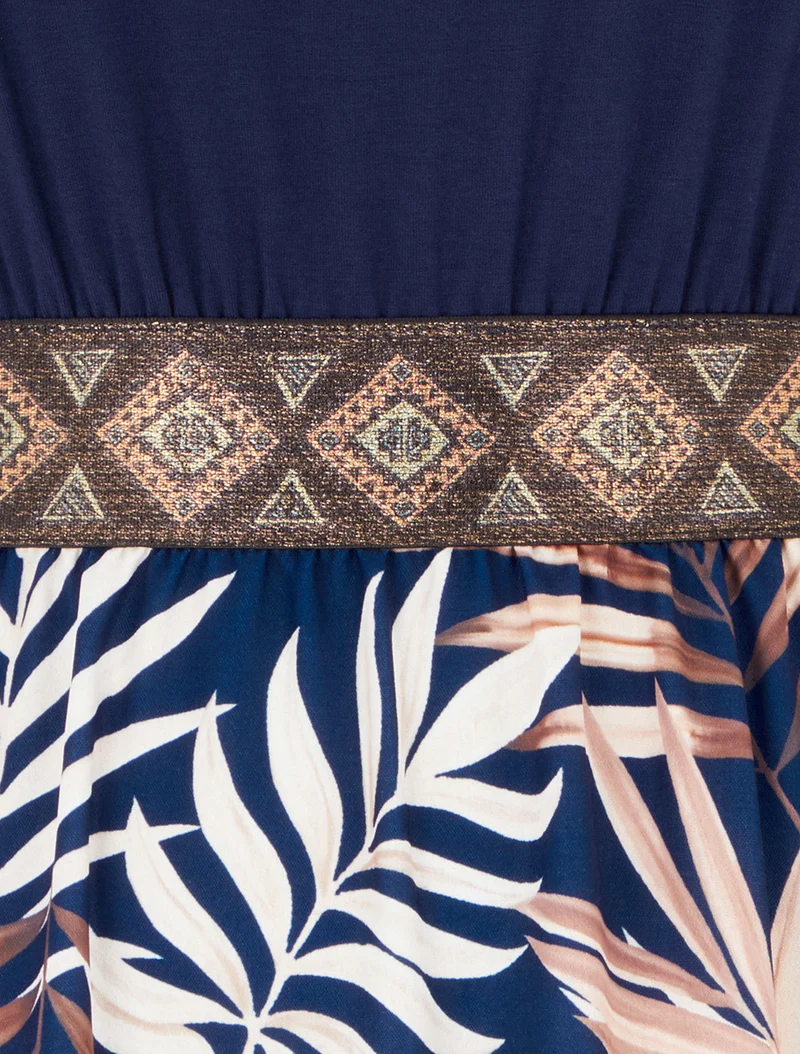 Robe imprimé feuillage à bretelles stylisées - Marine