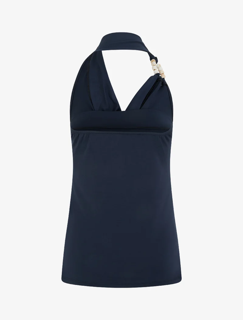 Top dos nu à perles - Marine