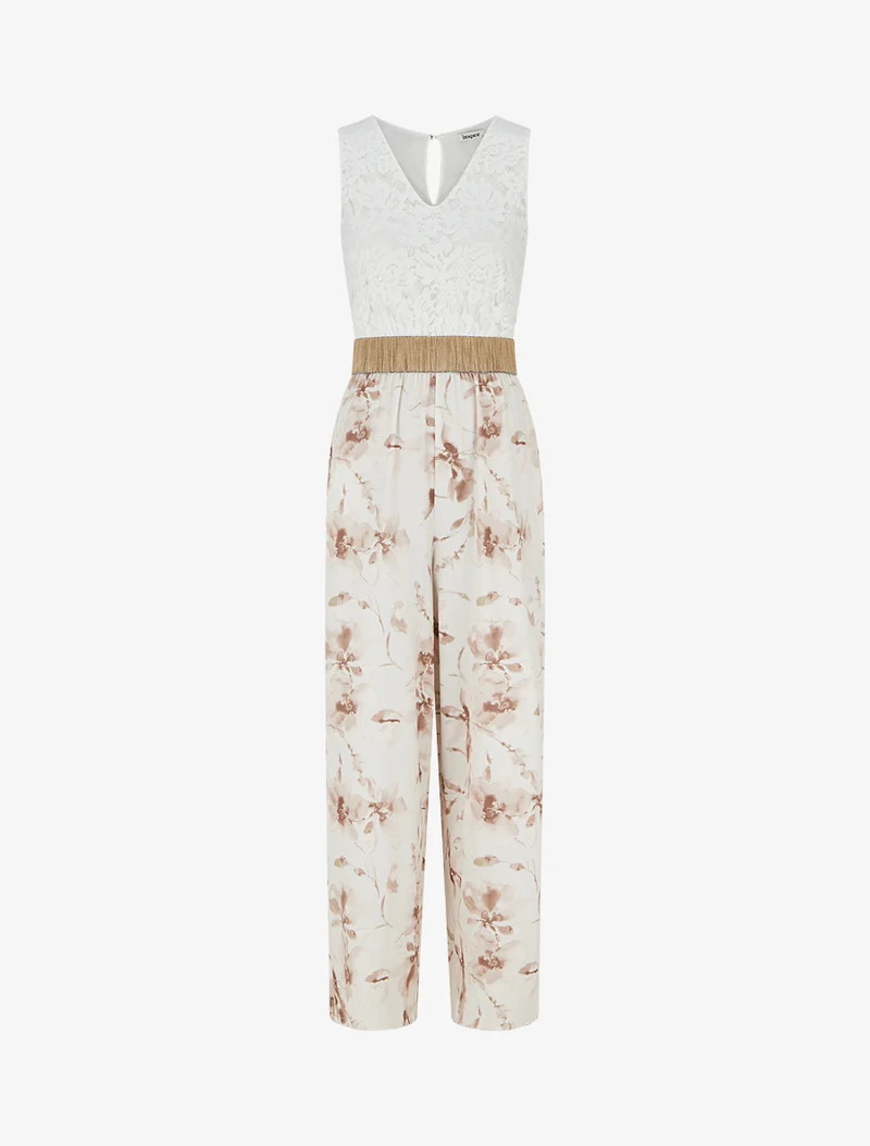 Combinaison à dentelle et imprimé floral - Beige