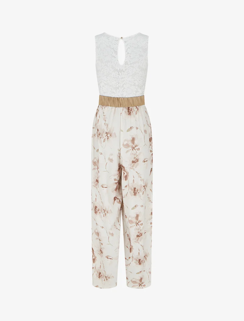 Combinaison à dentelle et imprimé floral - Beige