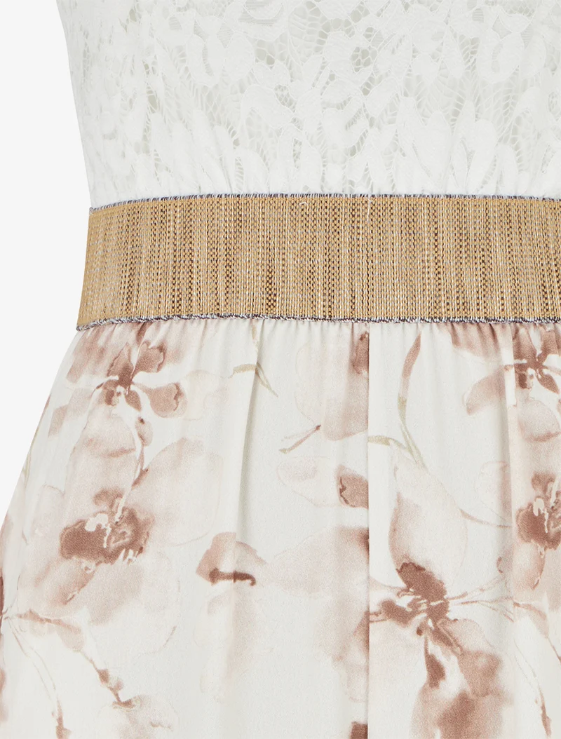 Combinaison à dentelle et imprimé floral - Beige