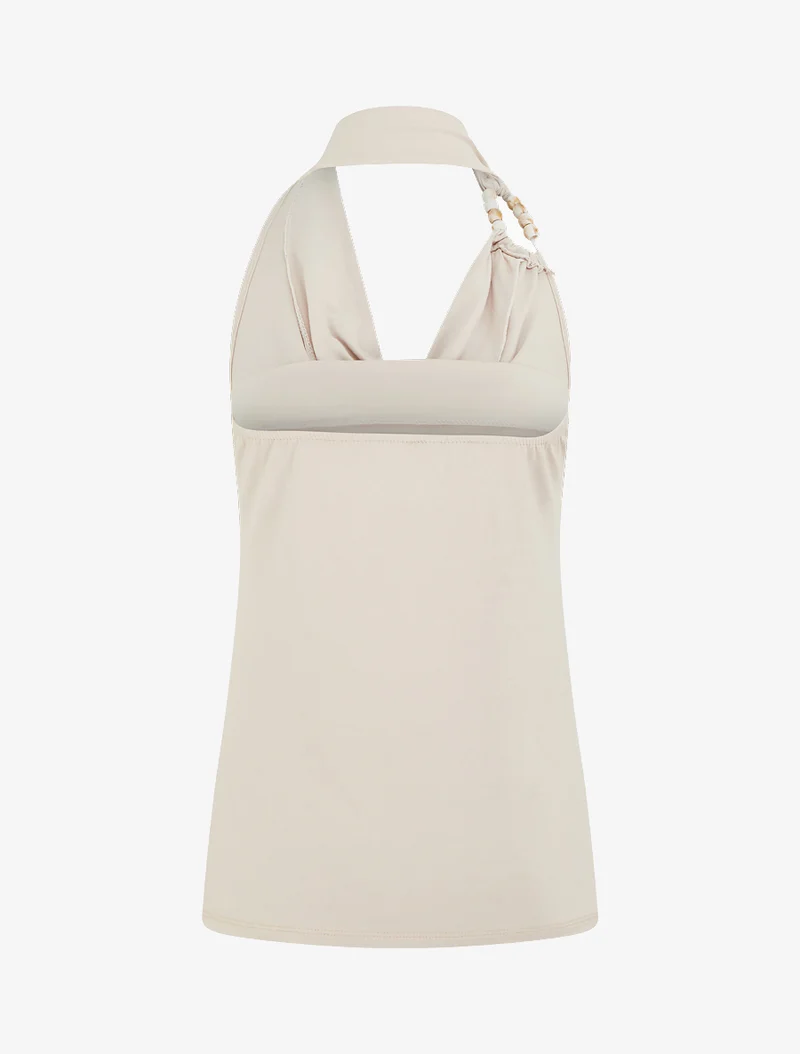 Top dos nu à perles - Beige