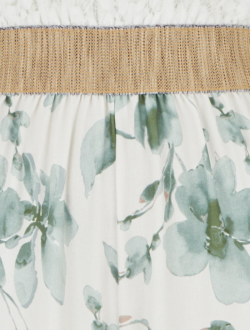 Combinaison à dentelle et imprimé floral - Kaki