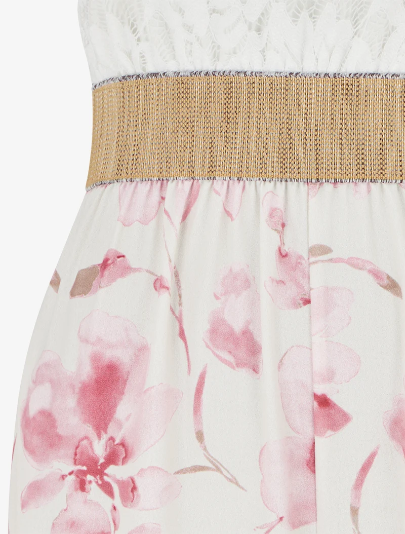 Combinaison à dentelle et imprimé floral - Rose