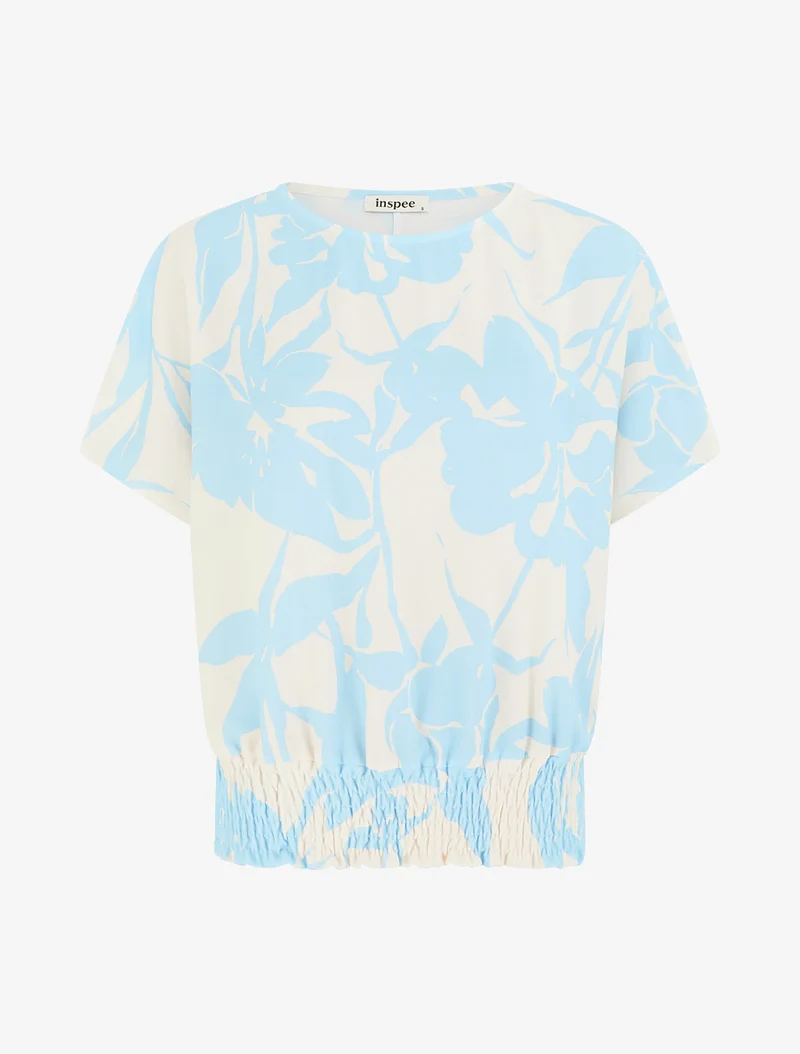 Top coupe boule imprimé floral - Bleu ciel