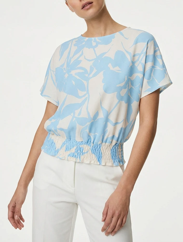 Top coupe boule imprimé floral - Bleu ciel