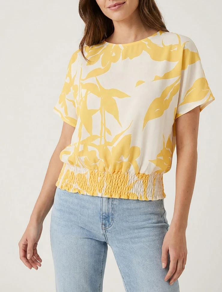 Top coupe boule imprimé floral - Jaune