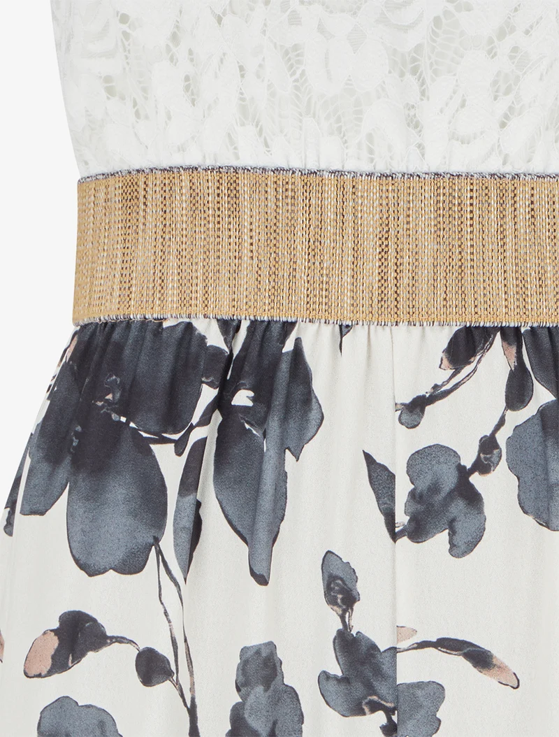 Combinaison à dentelle et imprimé floral - Noir