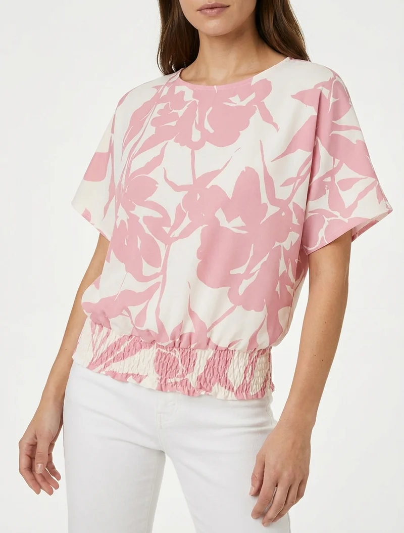 Top coupe boule imprimé floral - Rose