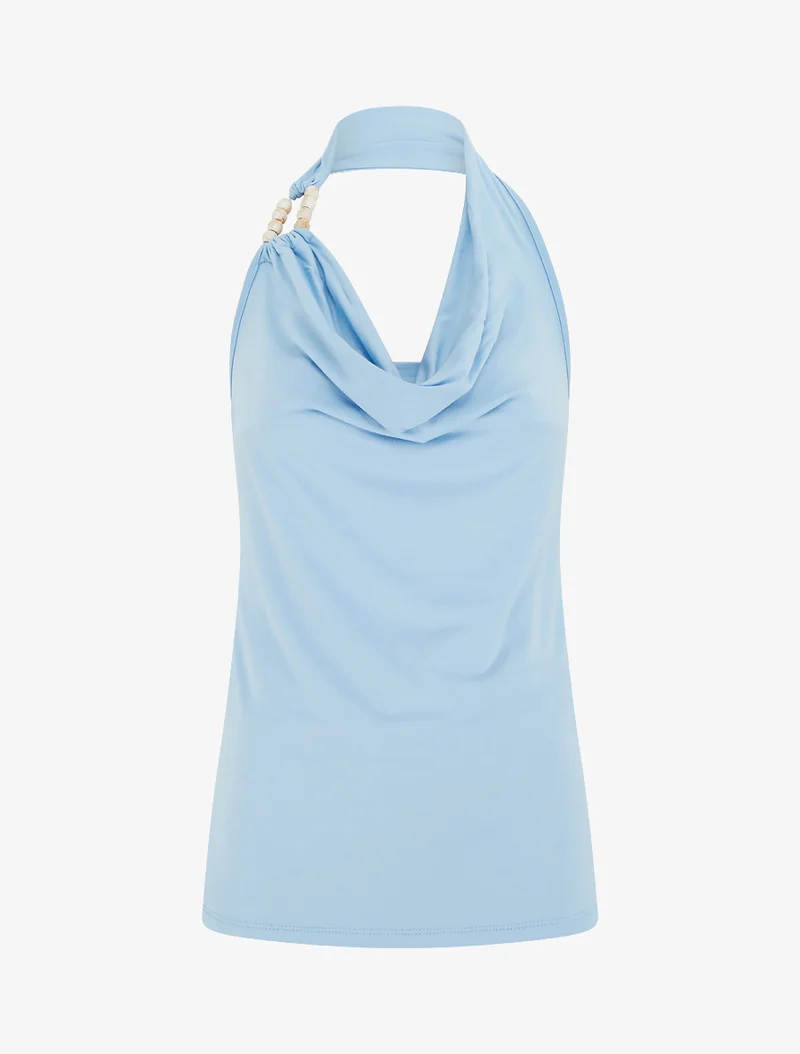 Top dos nu à perles - Bleu ciel