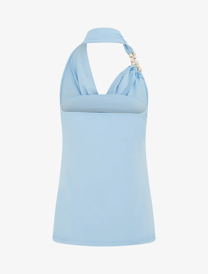 Top dos nu à perles - Bleu ciel