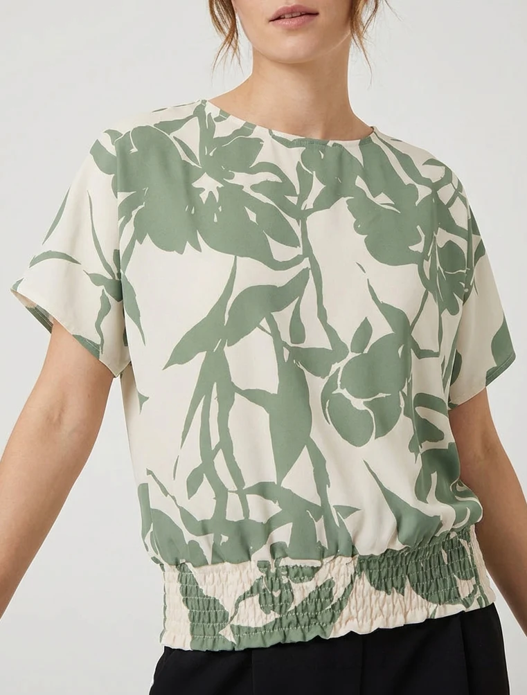 Top coupe boule imprimé floral - Kaki