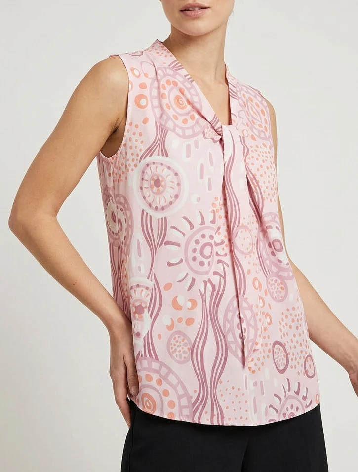 Top boule sans manches imprimé graphique - Rose