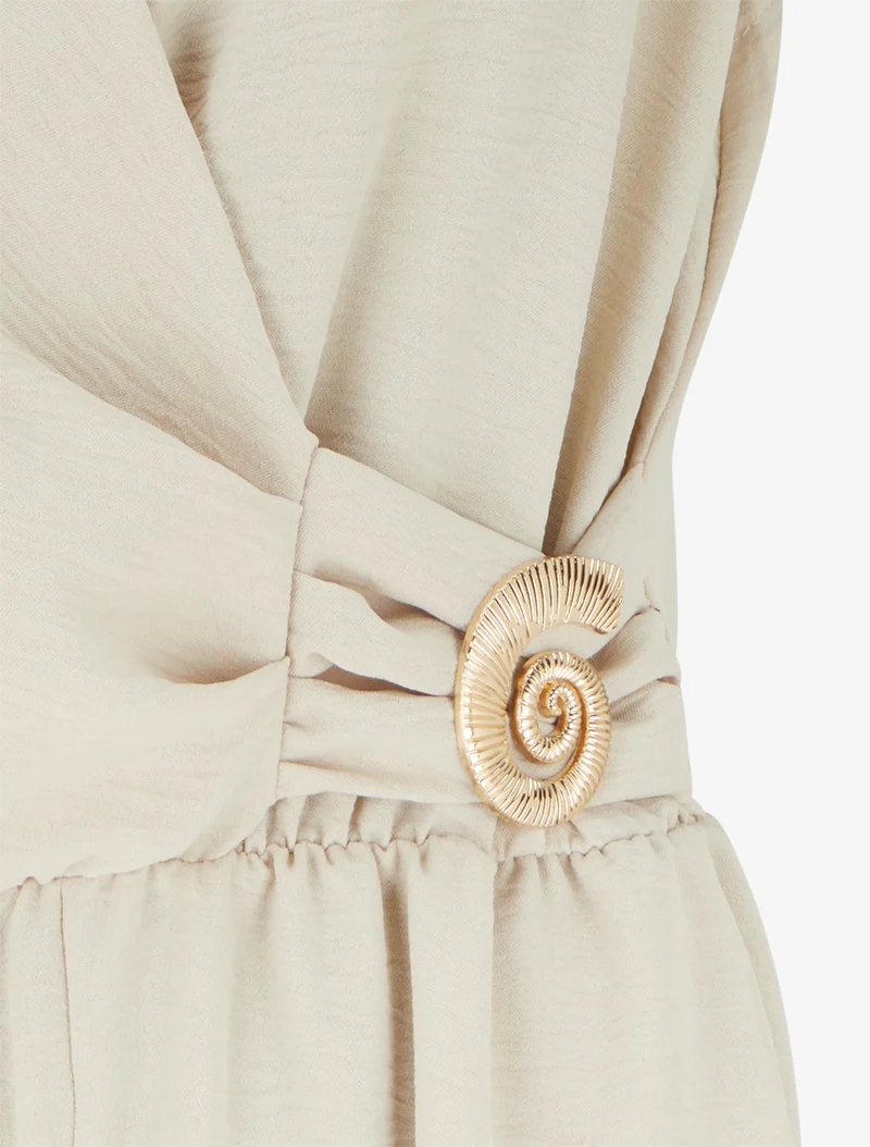 Combinaison unie à empiècement bijou escargot - Beige