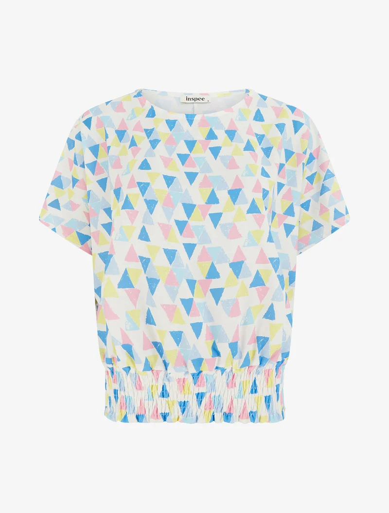 Top coupe boule imprimé triangles - Bleu ciel
