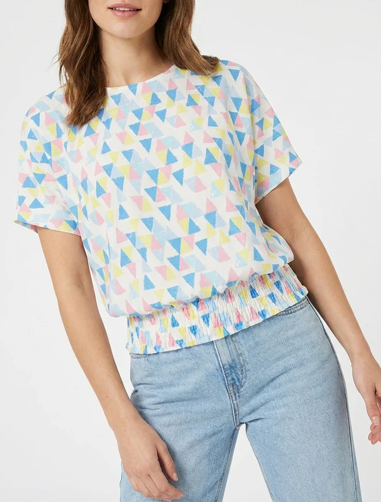 Top coupe boule imprimé triangles - Bleu ciel