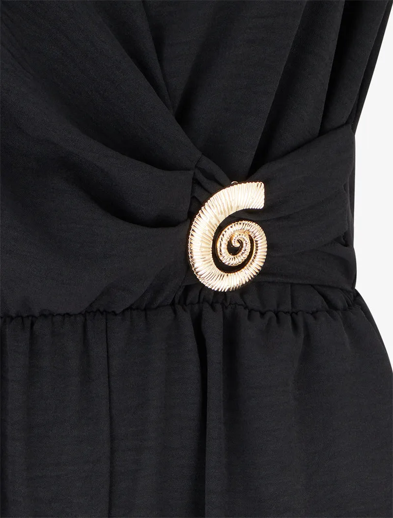 Combinaison unie à empiècement bijou escargot - Noir