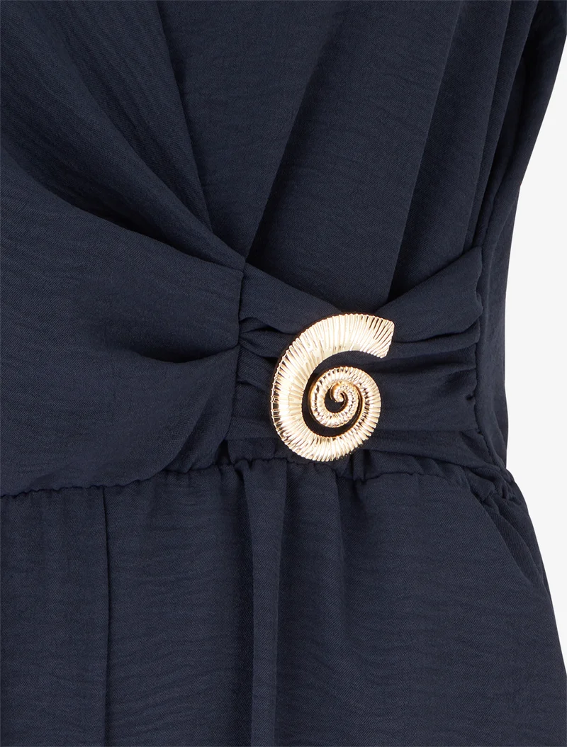 Combinaison unie à empiècement bijou escargot - Marine