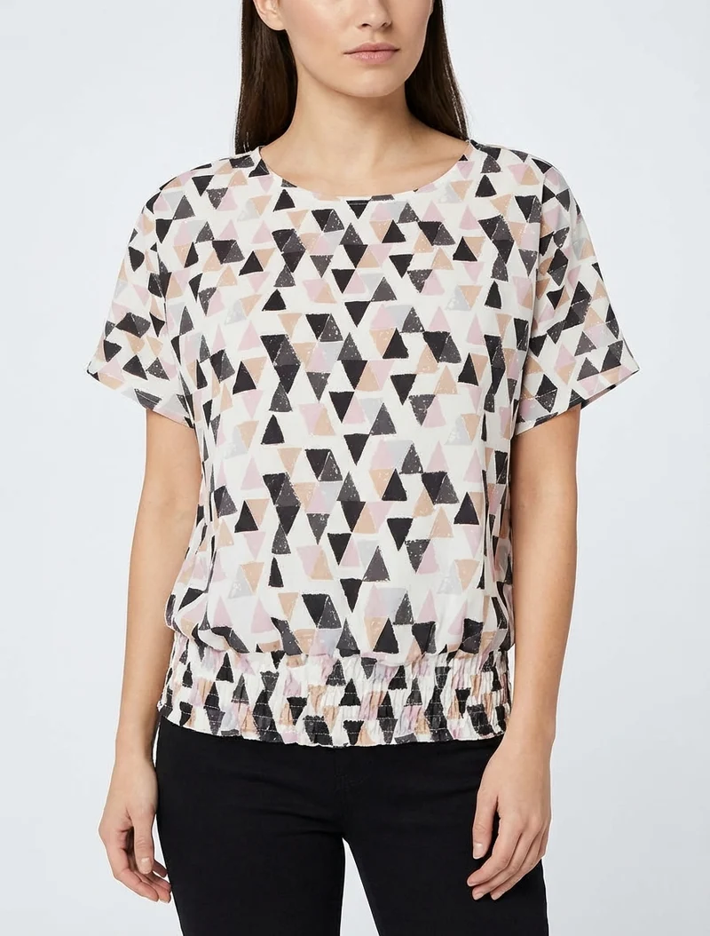 Top coupe boule imprimé triangles - Noir