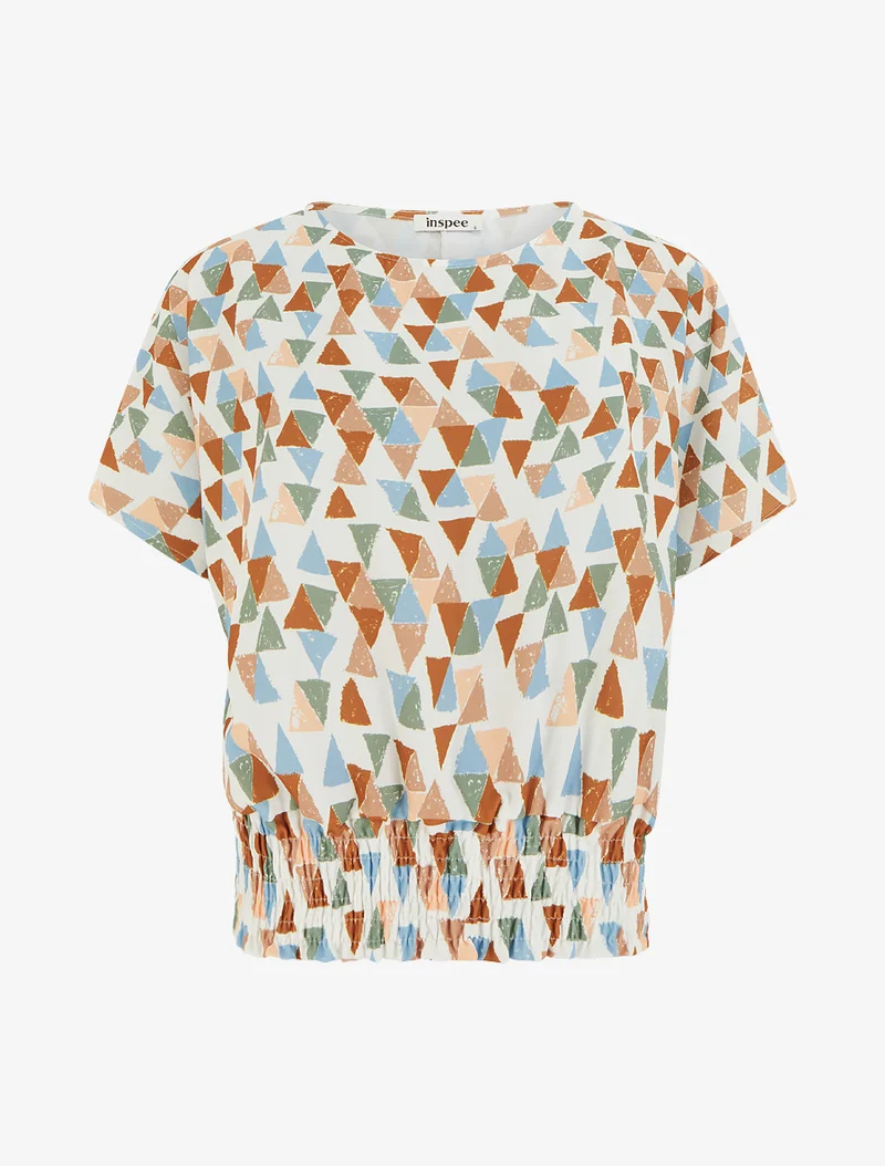 Top coupe boule imprimé triangles - Camel