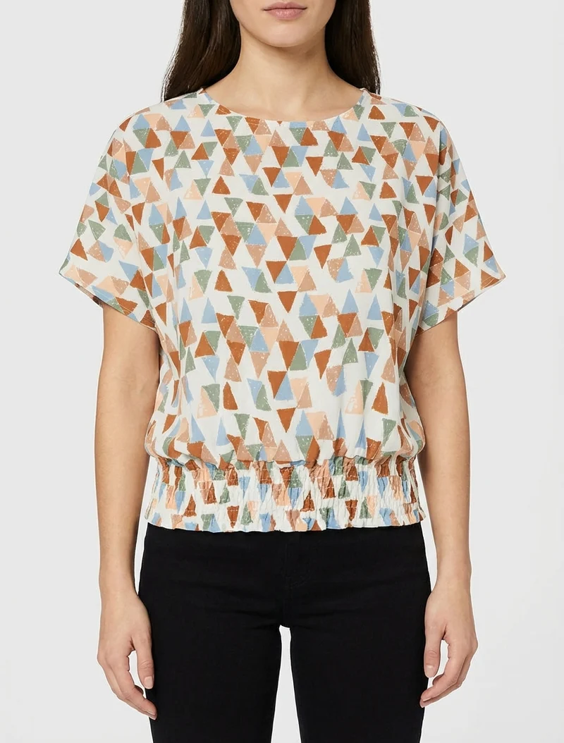 Top coupe boule imprimé triangles - Camel
