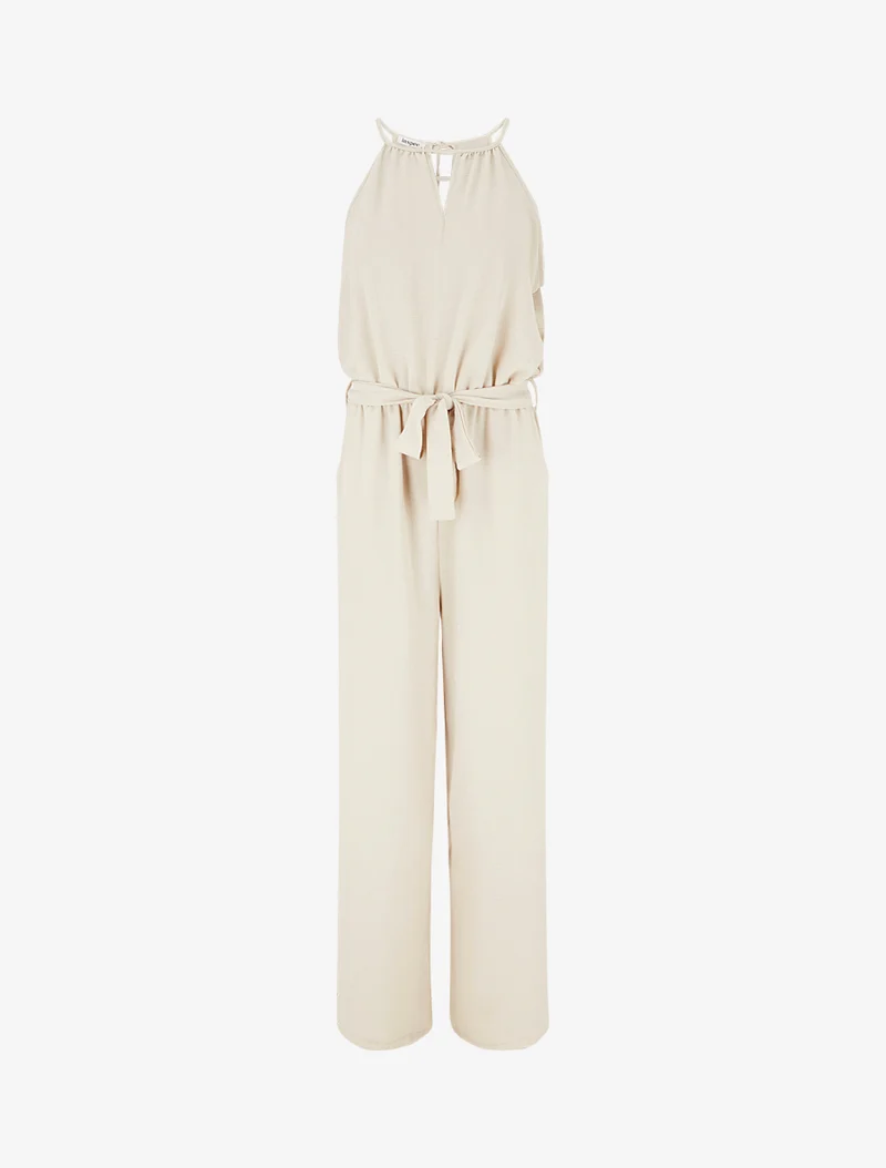 Combinaison ajourée à taille élastiquée - Beige