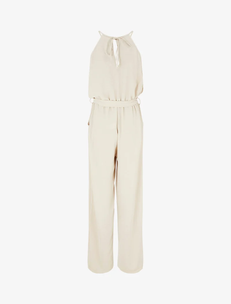 Combinaison ajourée à taille élastiquée - Beige