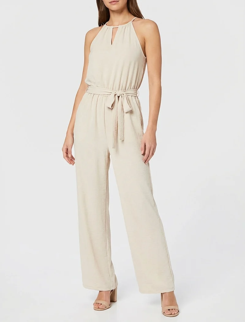 Combinaison ajourée à taille élastiquée - Beige