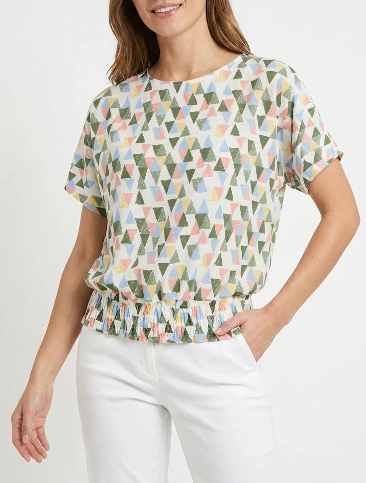 Top coupe boule imprimé triangles - Kaki