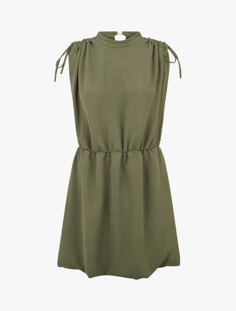 Robe évasée sans manches à épaules froncées - Kaki