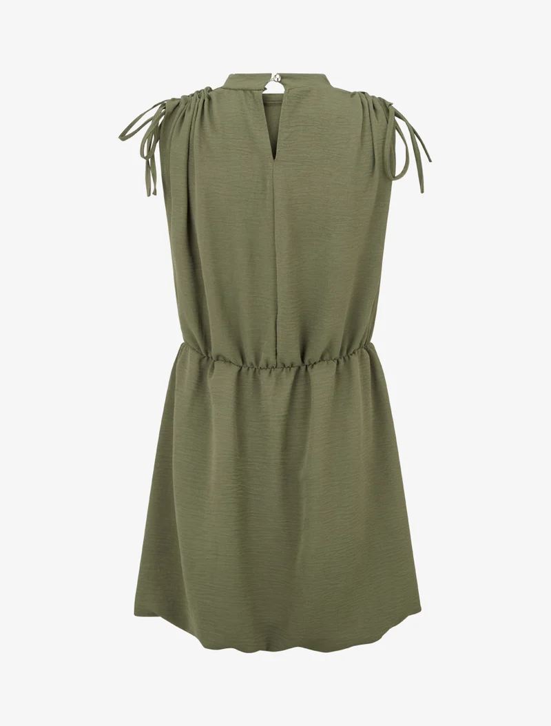 Robe évasée sans manches à épaules froncées - Kaki