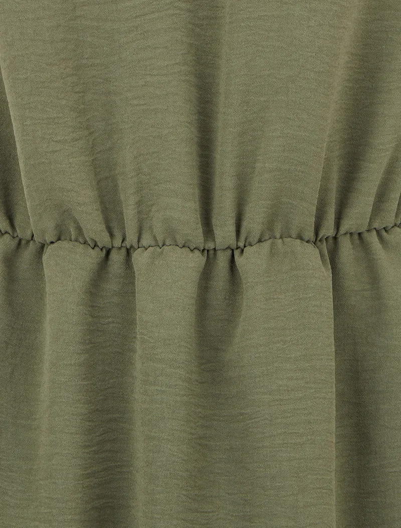 Robe évasée sans manches à épaules froncées - Kaki
