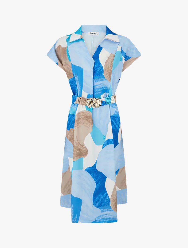 Robe droite ceinturée - Bleu