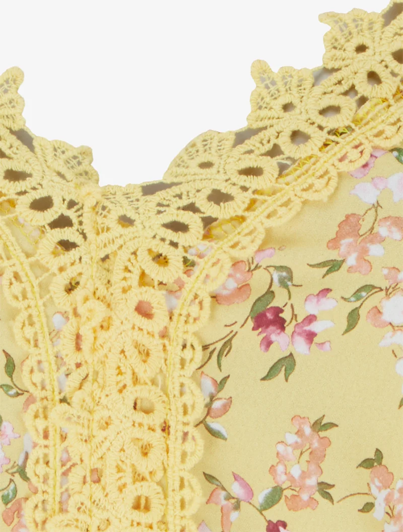 Robe longue fleurie à dos élastiqué - Jaune