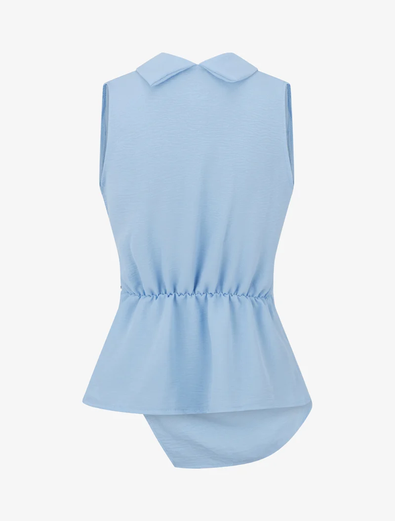 Top sans manches drapé à boutons - Bleu ciel