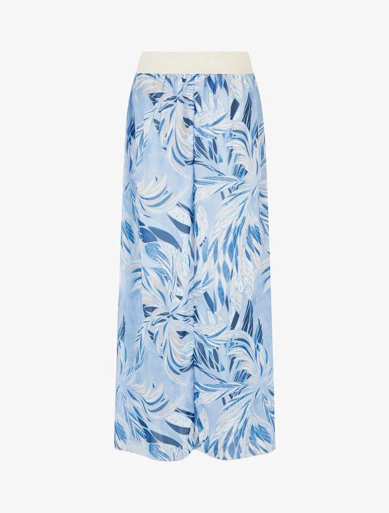 Jupe élastiquée à imprimé feuillage - Bleu ciel