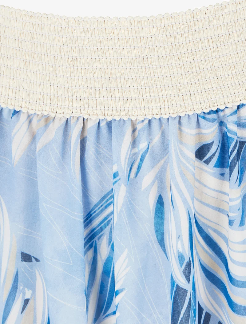 Jupe élastiquée à imprimé feuillage - Bleu ciel