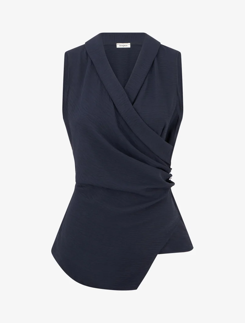 Top sans manches drapé à boutons - Marine