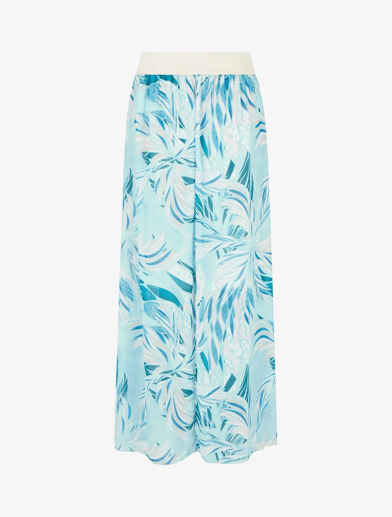 Jupe élastiquée à imprimé feuillage - Turquoise