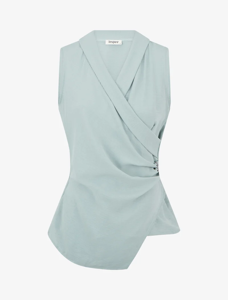 Top sans manches drapé à boutons - Vert d'eau