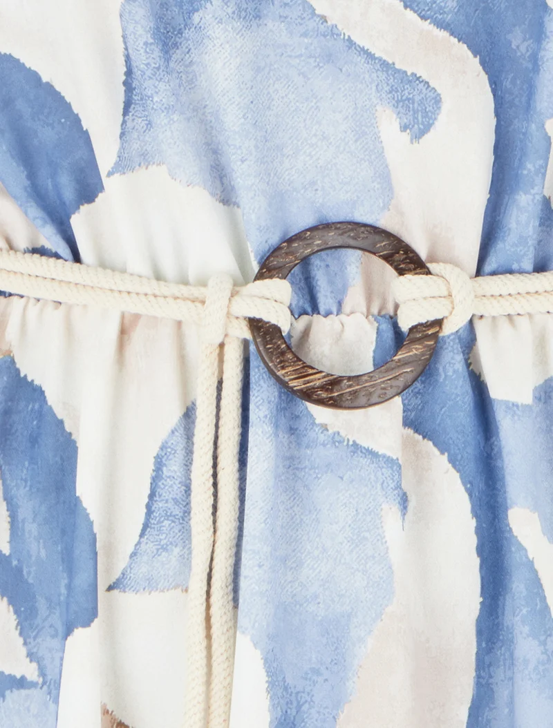 Robe longue imprimé floral à taille élastiquée - Bleu