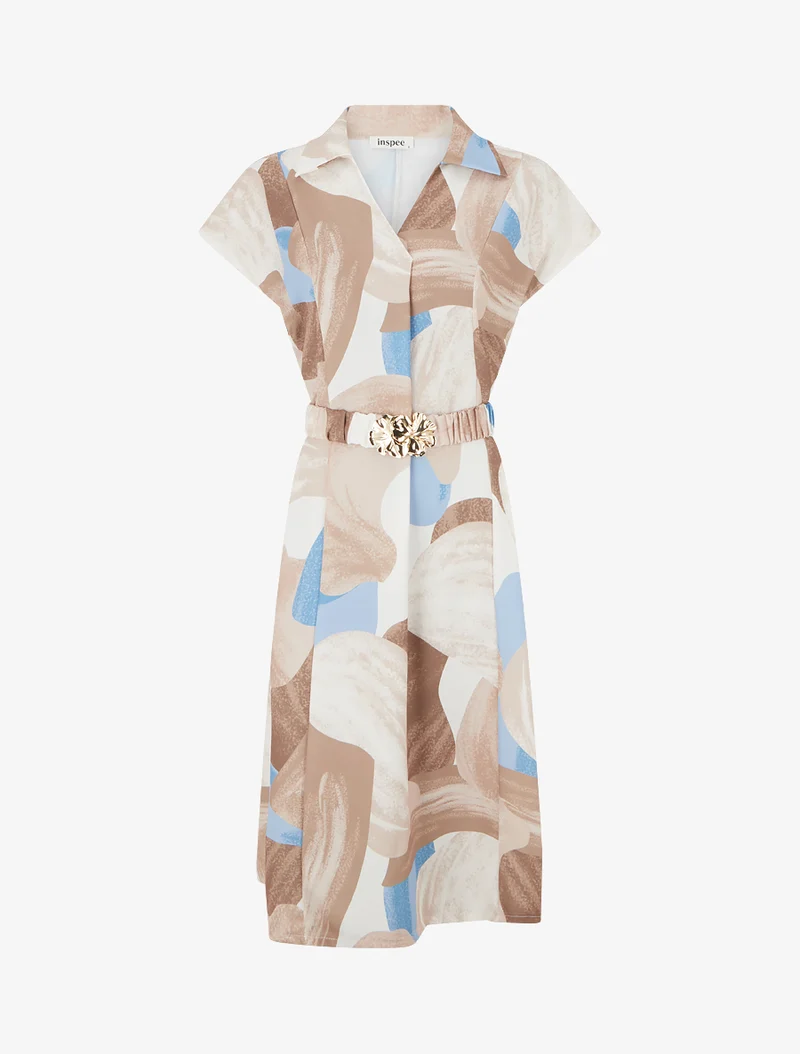 Robe droite ceinturée - Beige