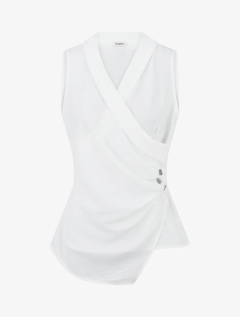 Top sans manches drapé à boutons - Blanc