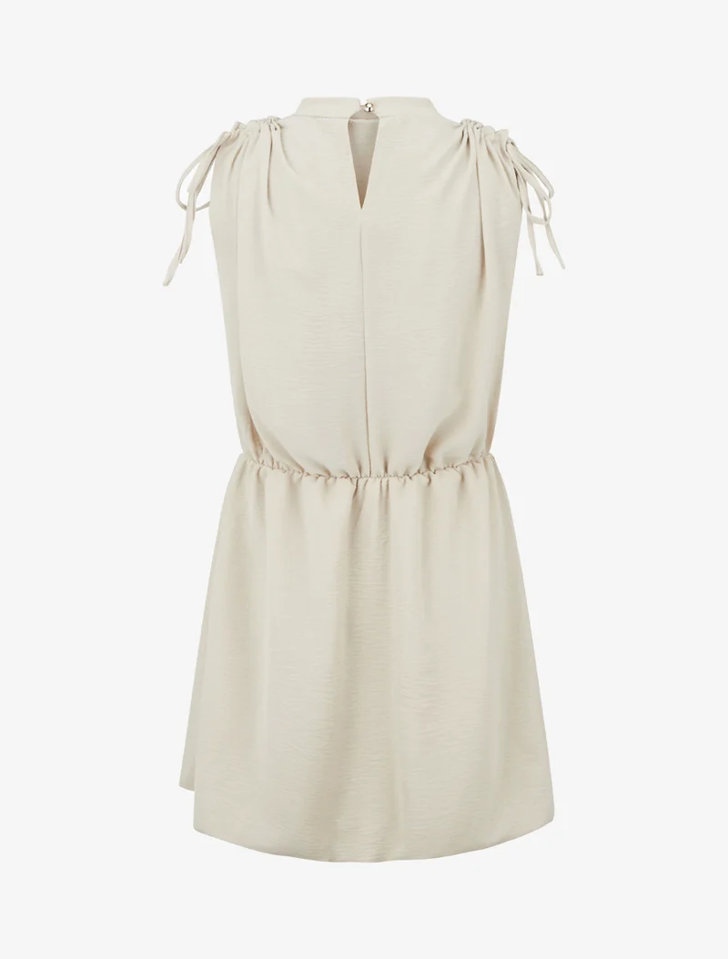 Robe évasée sans manches à épaules froncées - Beige