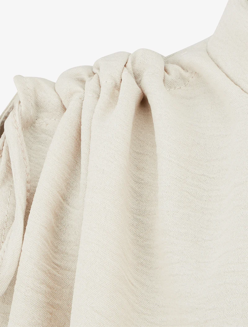 Robe évasée sans manches à épaules froncées - Beige
