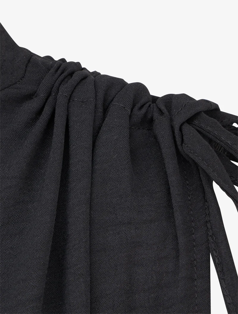 Robe évasée sans manches à épaules froncées - Noir